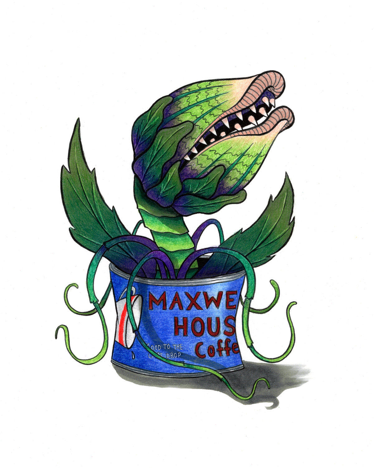 Hungry Plant Hand Colored Print