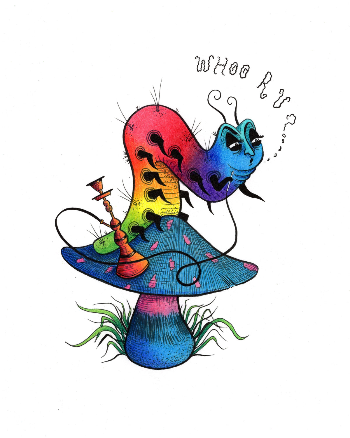 Alice in Wonderland Caterpillar Hand Colored Print