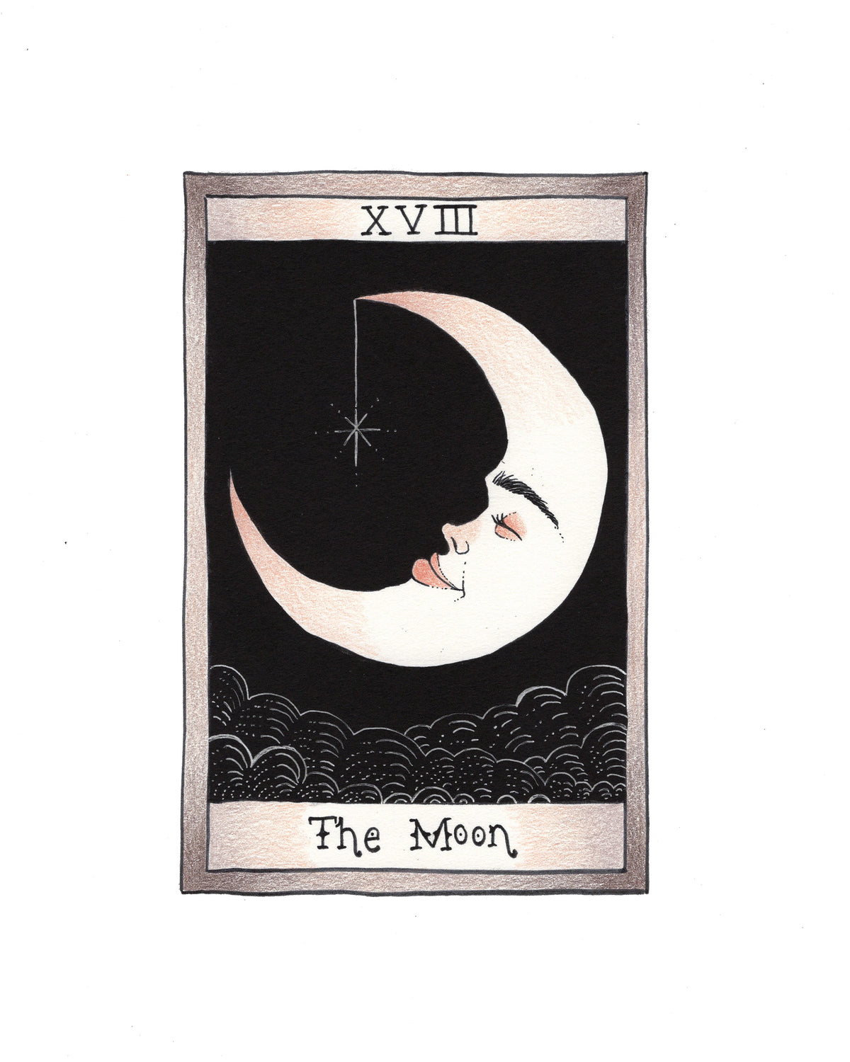 The Moon Hand Colored Print