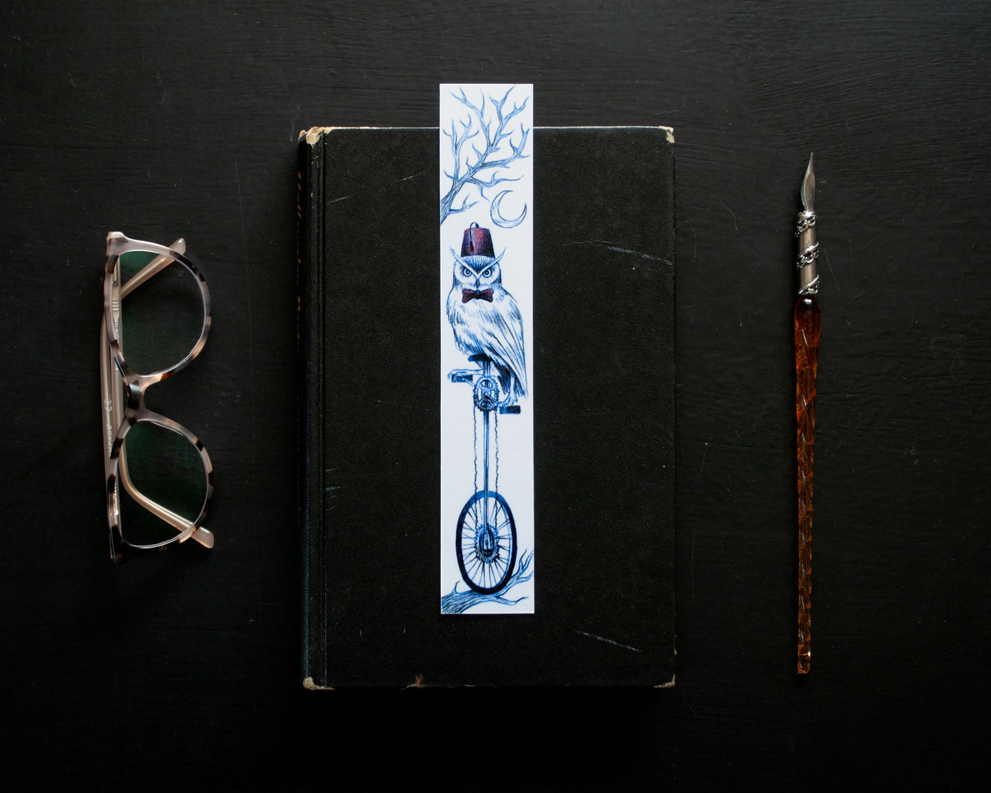 Owl Unicycle—Printed Bookmark