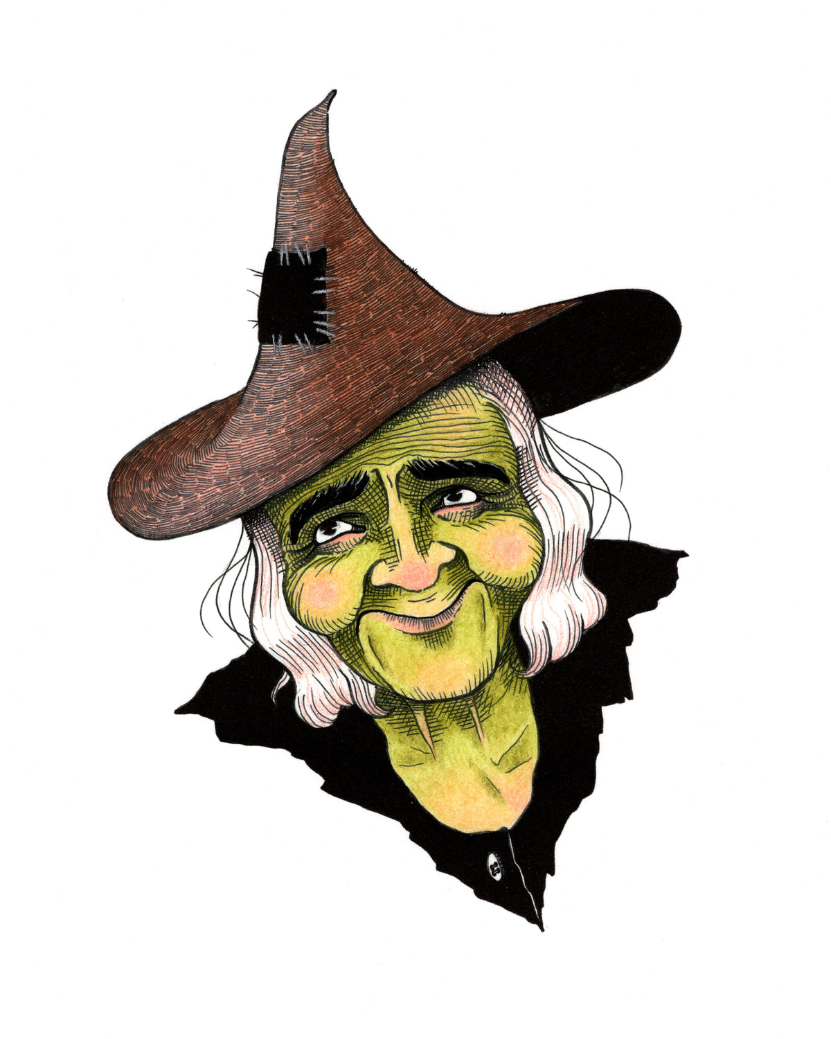 Old Witch Hand Colored Print