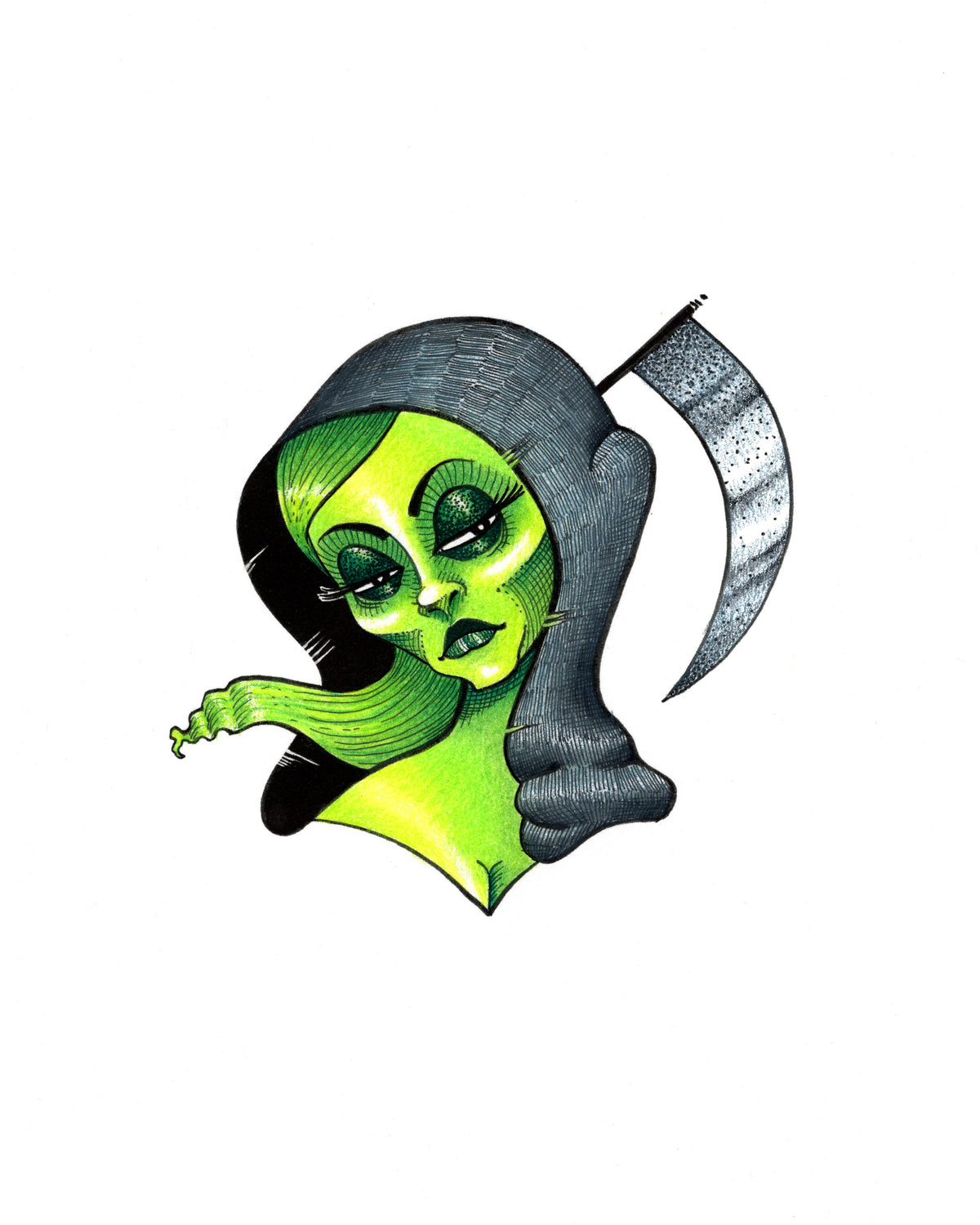 Reaper Gal Hand Colored Print