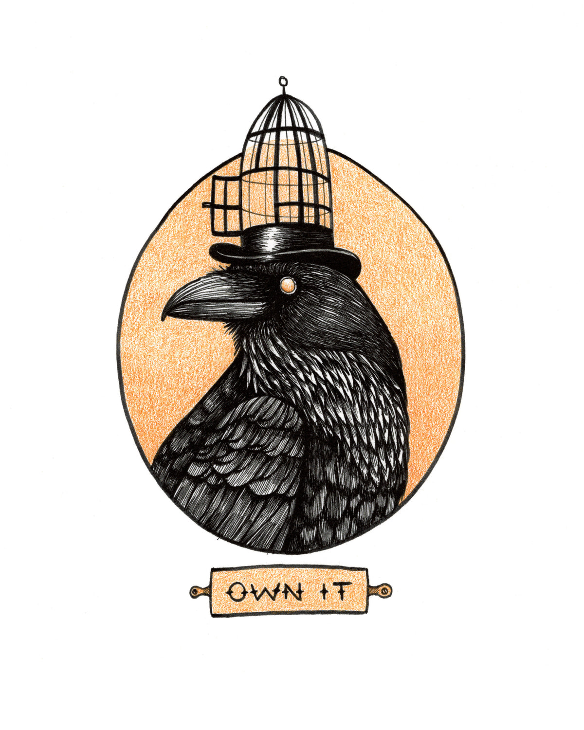 Crow Hand Colored Print