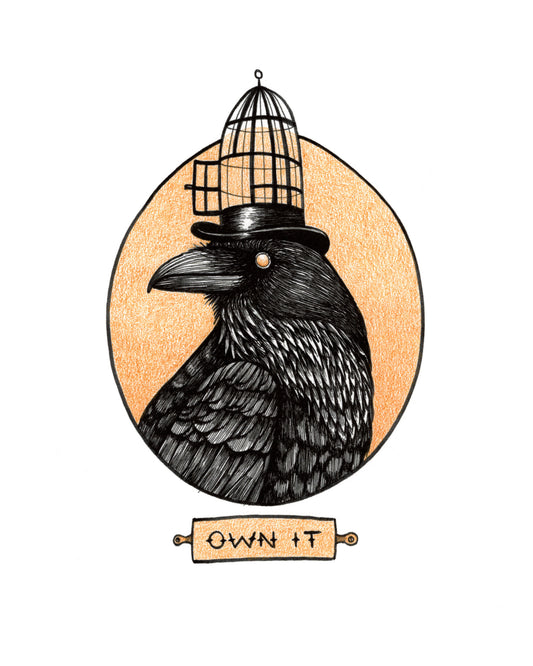 Crow Hand Colored Print