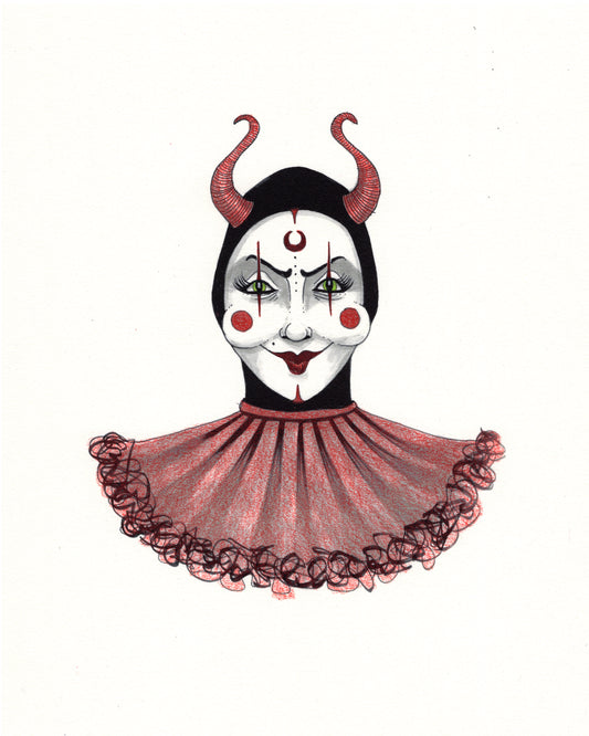 Sassy Clown Hand Colored Print