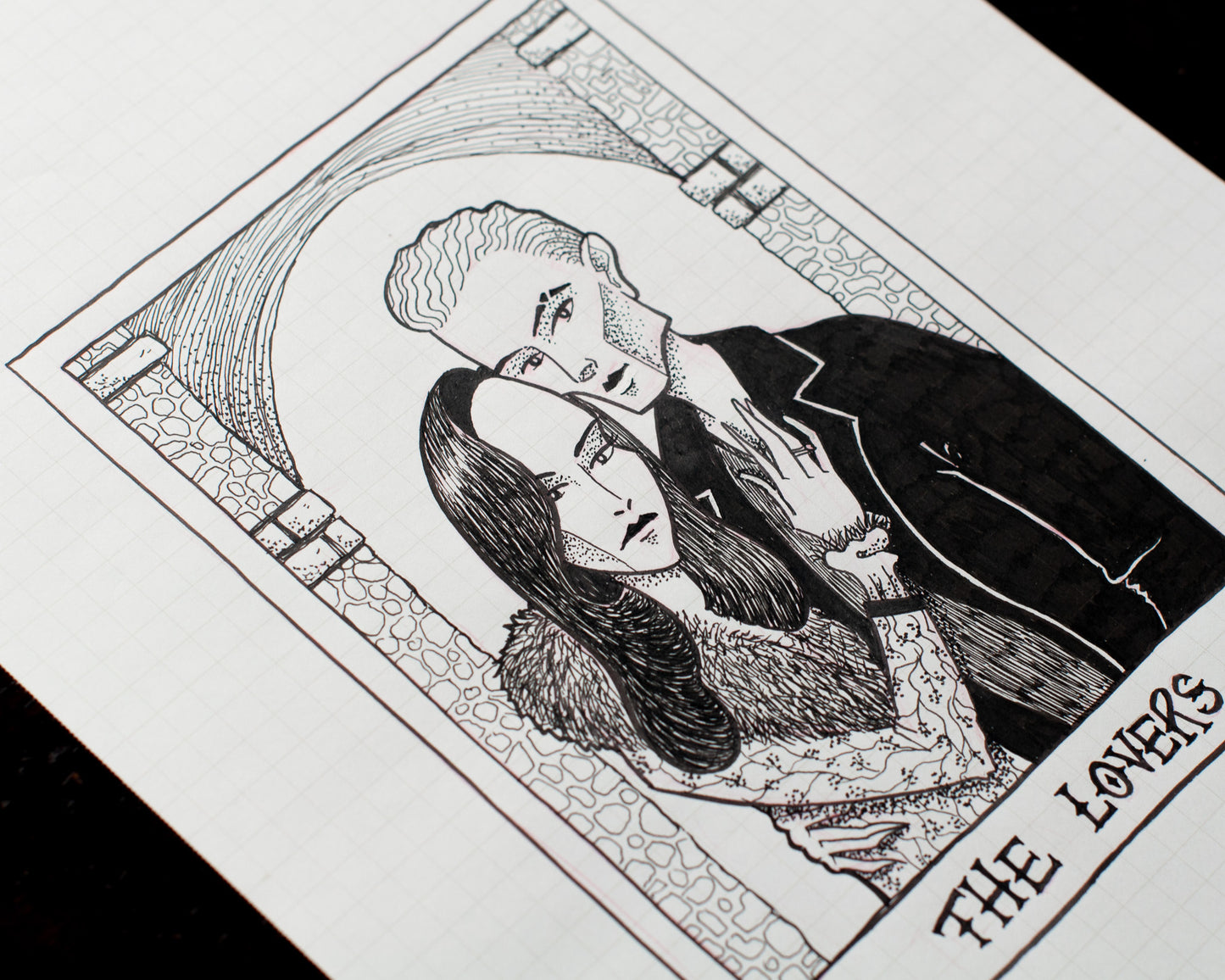 The Lovers Black and White Original Sketch