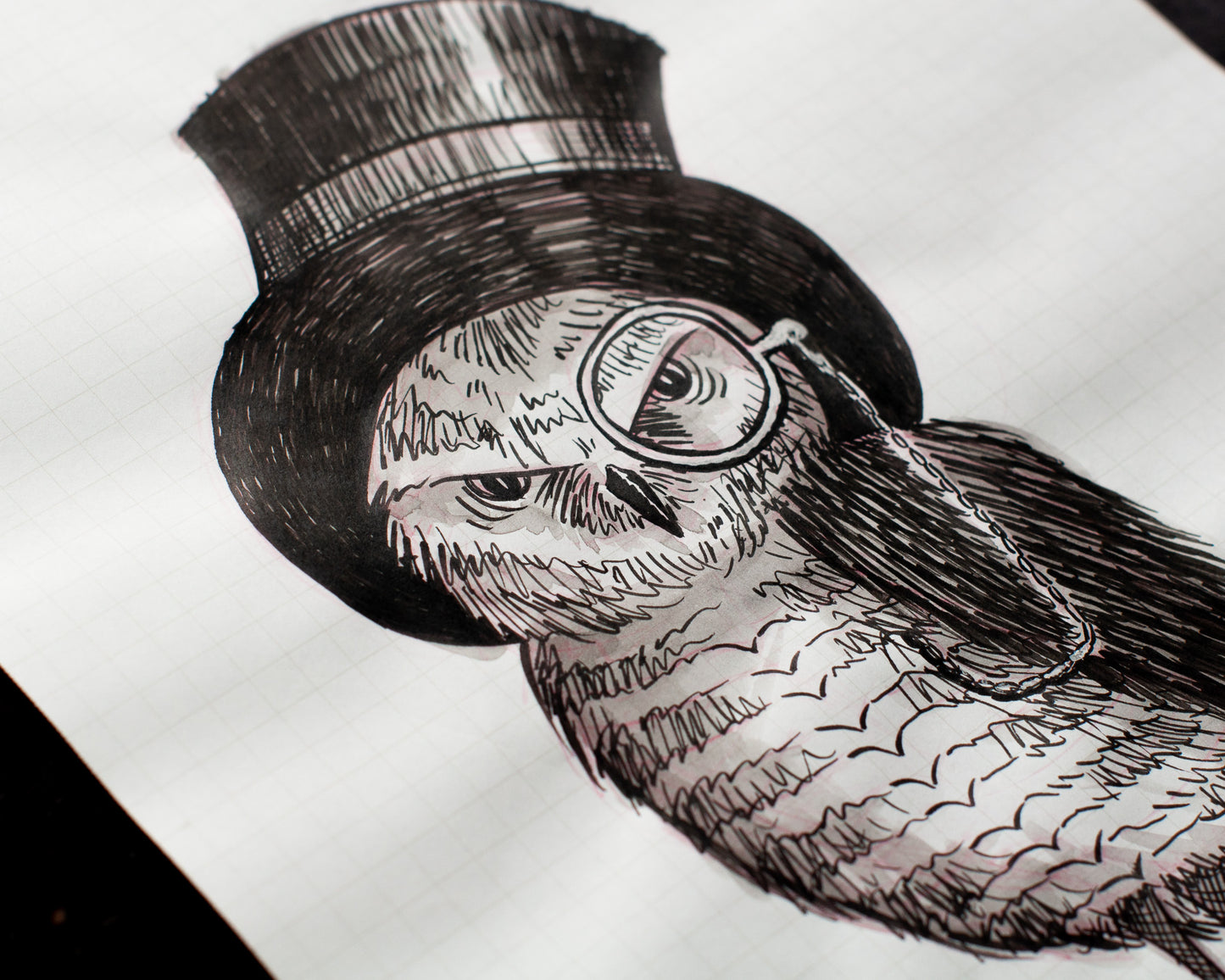 Dapper Owl Black and White Original Sketch