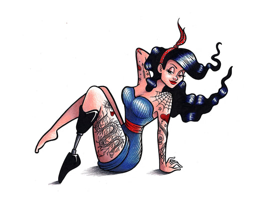 Amputee Pinup Hand Colored Print