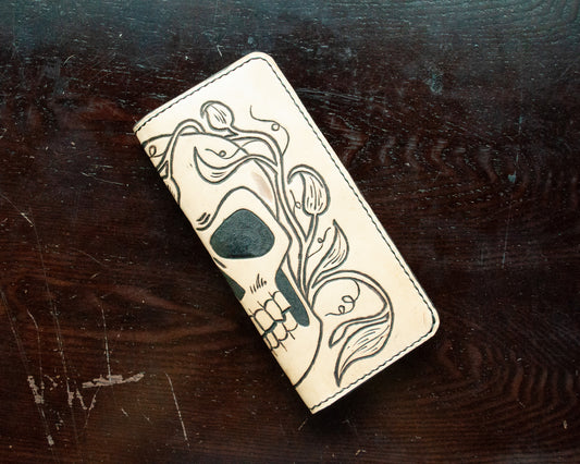 Handmade Skull & Leaves Long Wallet (One of a Kind)