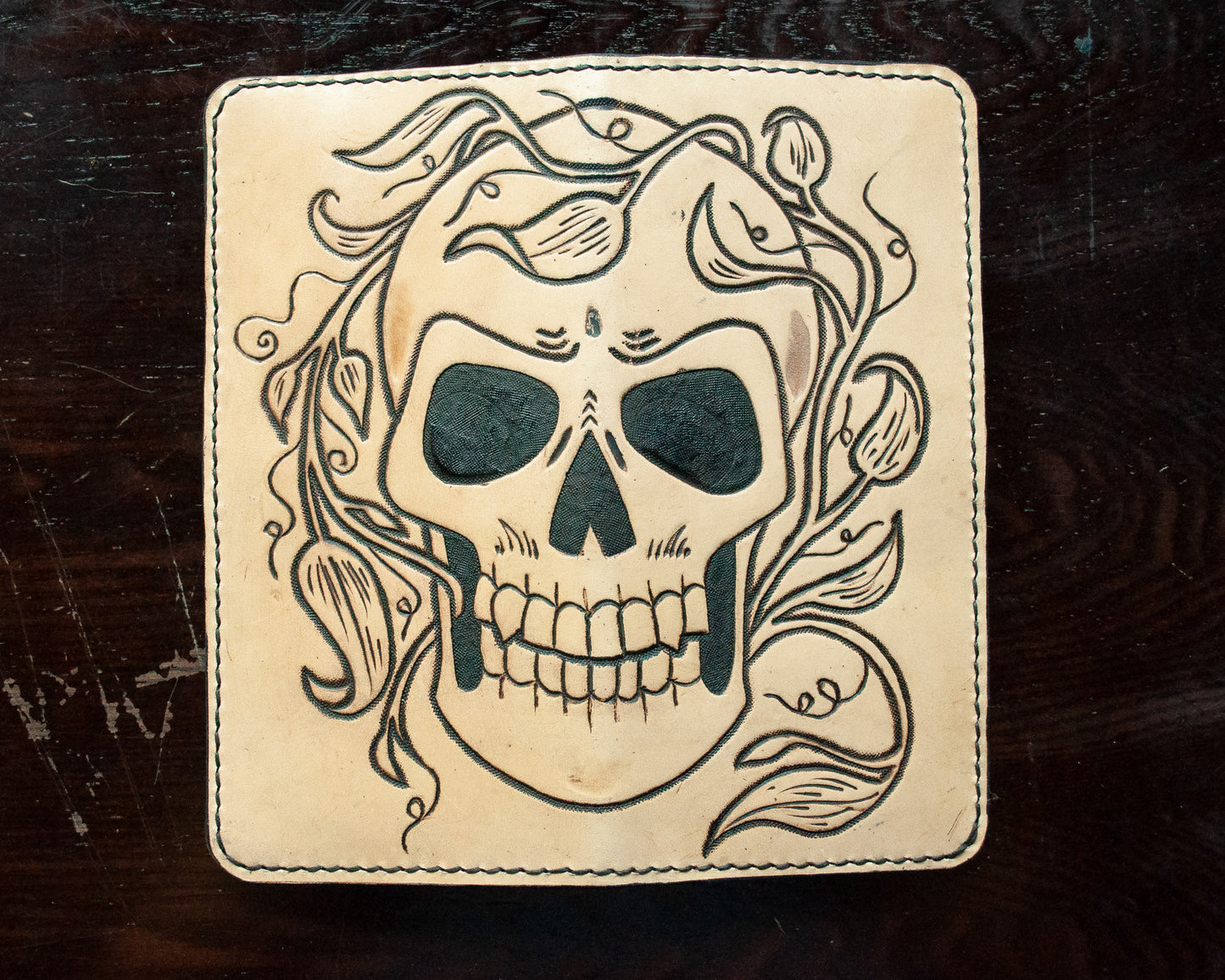 Handmade Skull & Leaves Long Wallet (One of a Kind)