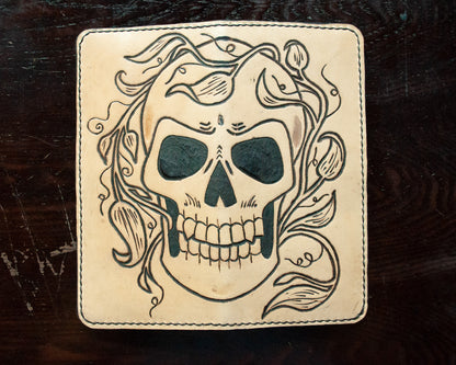 Handmade Skull & Leaves Long Wallet (One of a Kind)