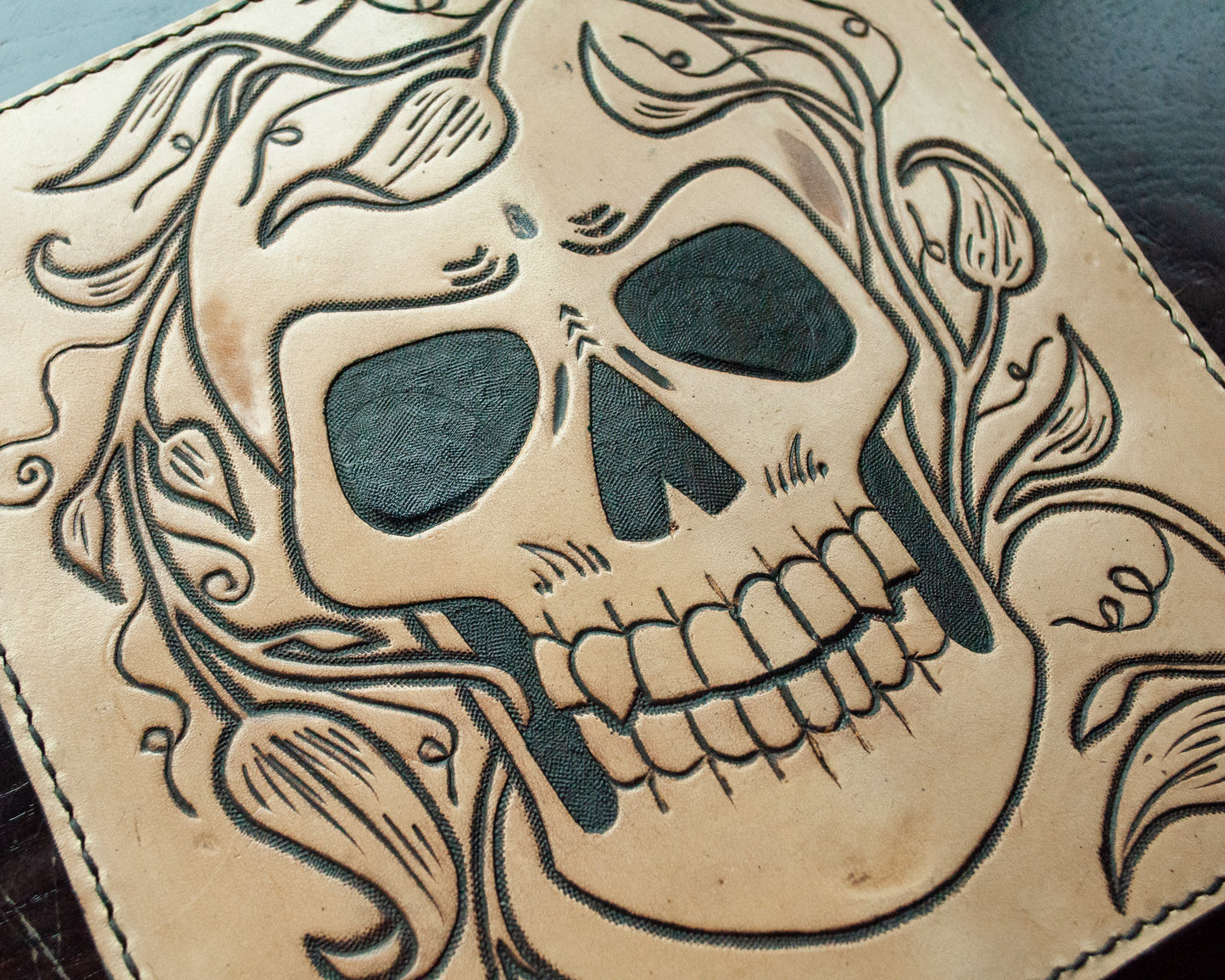 Handmade Skull & Leaves Long Wallet (One of a Kind)
