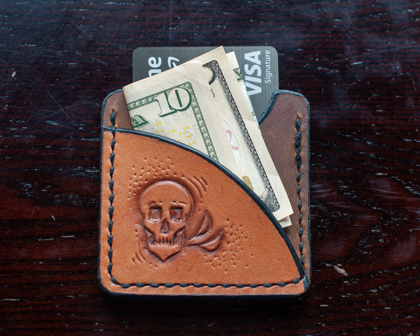Small Skull Leather Card Holder (One of a Kind)