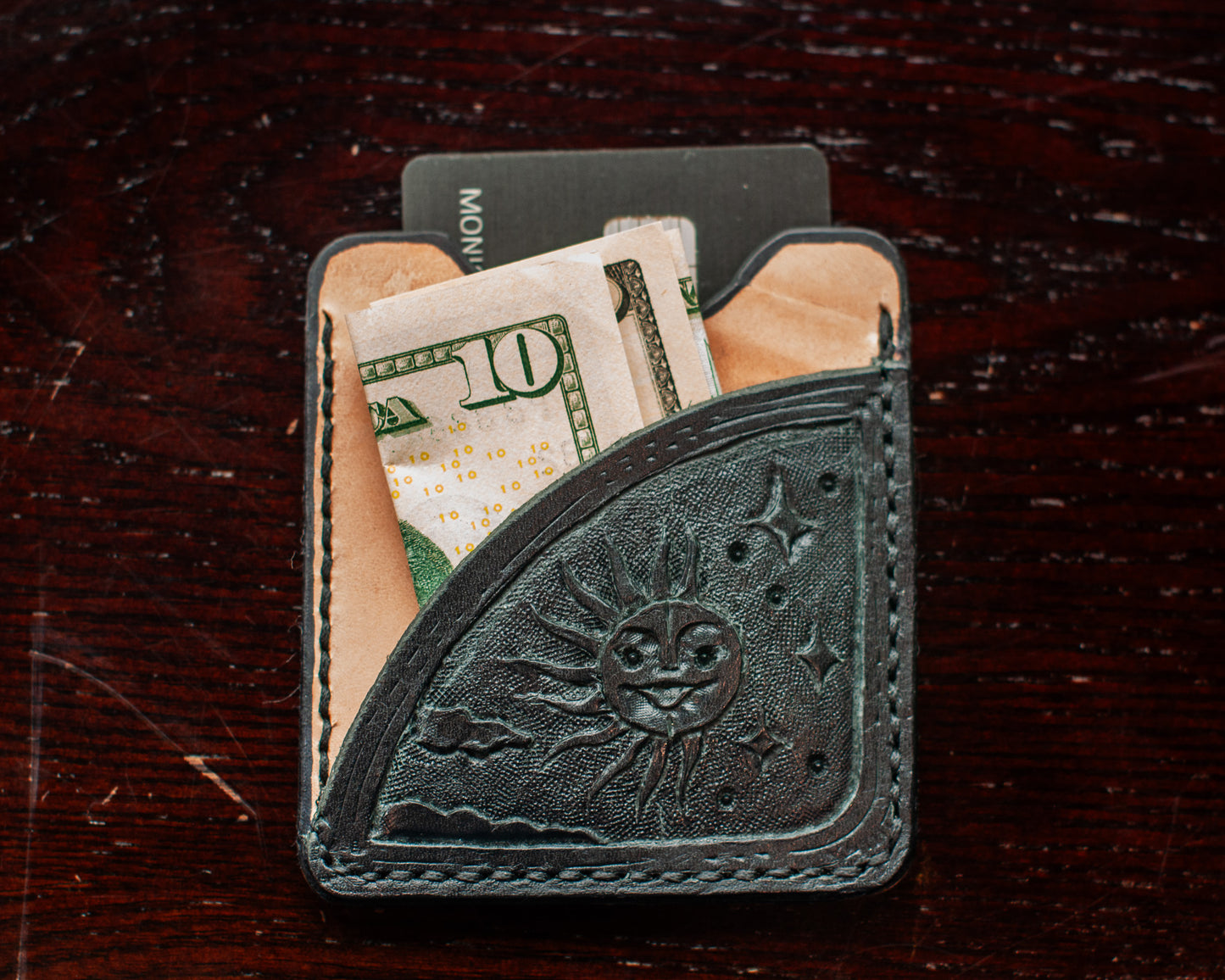 Sun & Moon Leather Card Holder (One of a Kind)