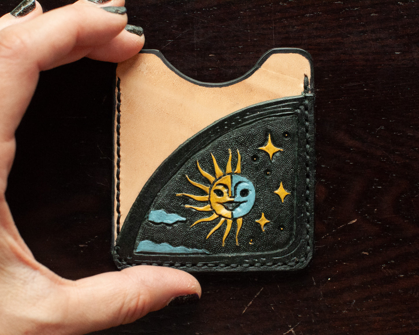 Sun & Moon Leather Card Holder (One of a Kind)