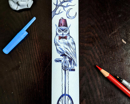 Owl Unicycle—Printed Bookmark